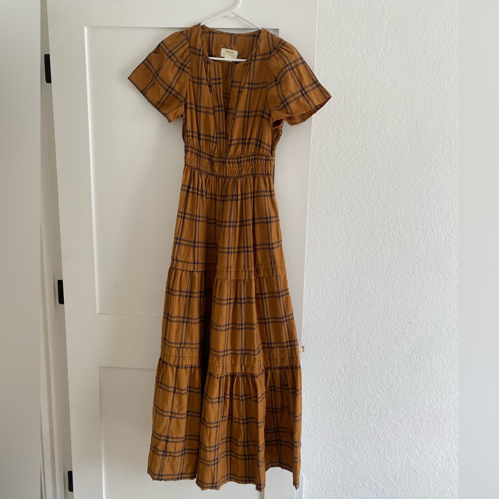 Anthropologie Mustard Plaid Maxi Dress